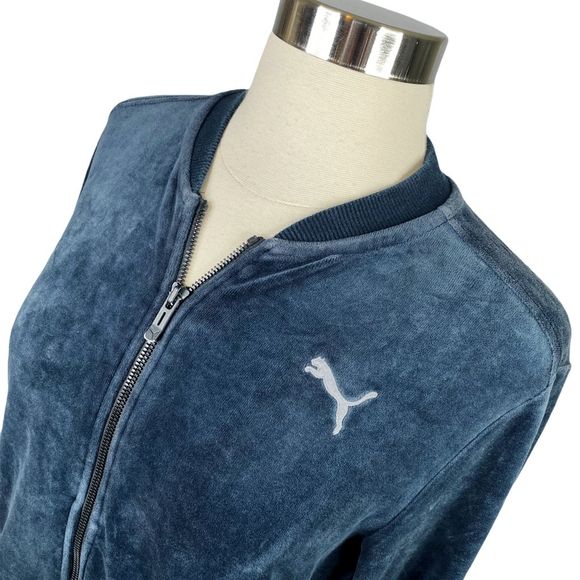 PUMA Dark Bluish Gray Velour Track Jacket - Size Medium - Picture 3 of 5